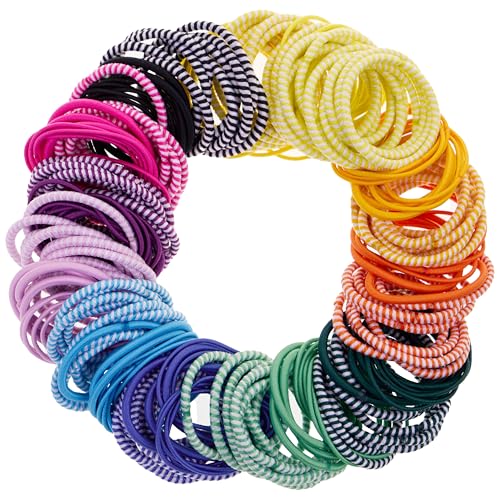216pc Bright Multi Striped No Metal Ponytail Hair Ties - Durable & Clasp-Free