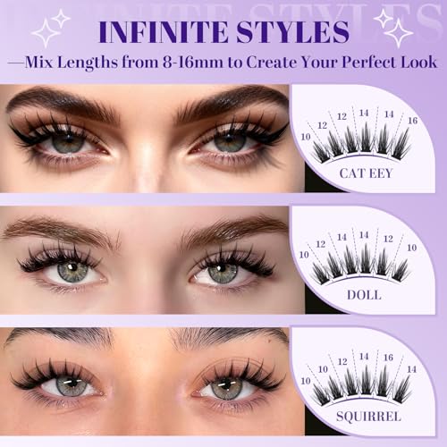BelleQiana Manga Lash Clusters 120PCS - Spiky & Wispy Cat Eye DIY Eyelash Extensions - Model Mangaze 01