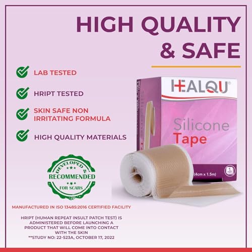 Healqu Medical Grade Silicone Scar Sheets - 1 Pack, 1.6x120in, Non-Irritating & Pain-Free for Surgical and Keloid Scars