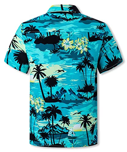 Cromoncent Men's Hawaiian Shirt Short Sleeve Tropical Beach Button Down