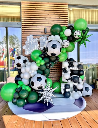 Soccer Balloon Garland Arch Kit - 115 Pcs Green Black White Balloons