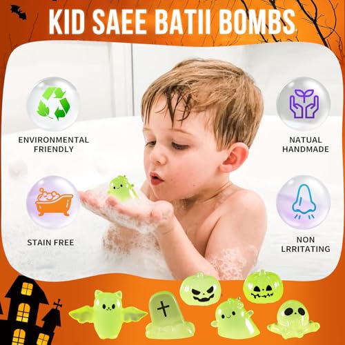 FAMILON Halloween Pumpkin Bath Bombs with Glow-in-the-Dark Toys - Kids Spa Gift Set