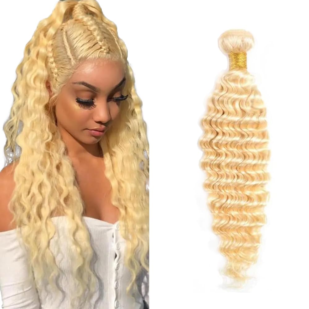 Blonde Bundles Human Hair 613 Deep Wave Bundle 18 Inch Blonde Deep Wave Bundles Human Hair Brazilian Virgin Hair 1 Bundle 50g