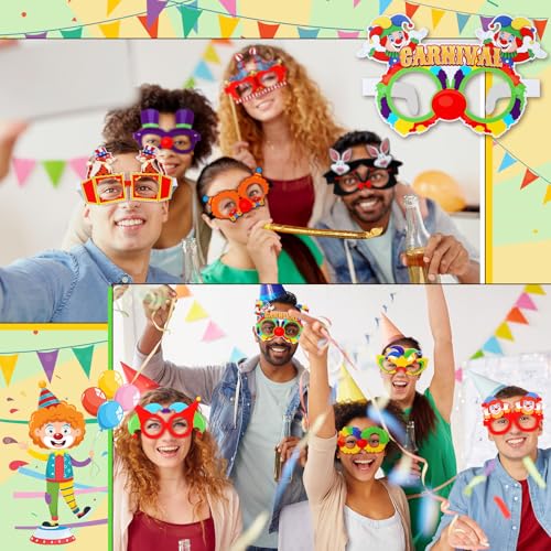 24 Pcs Circus Clown Glasses - Fun Party Favors for Birthdays