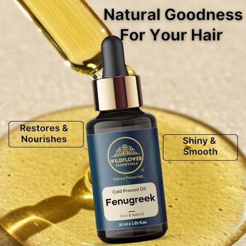 Wildflower Essentials Fenugreek Oil 1.01 Fl Oz (Pack of 1) - Natural Cold Pressed Carrier Oil for Skin, Hair & Body