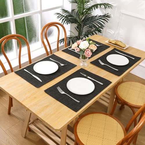 SHACOS Washable Cotton Linen Placemats Set of 4 - 12x18 inches