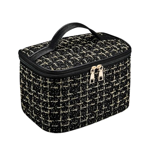 Luxury Tweed Makeup Bag for Women - Large Capacity Organizer