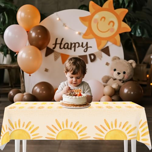 Boho Sunshine Table Covers - 4pcs Disposable Plastic for Baby Showers & Birthday Parties