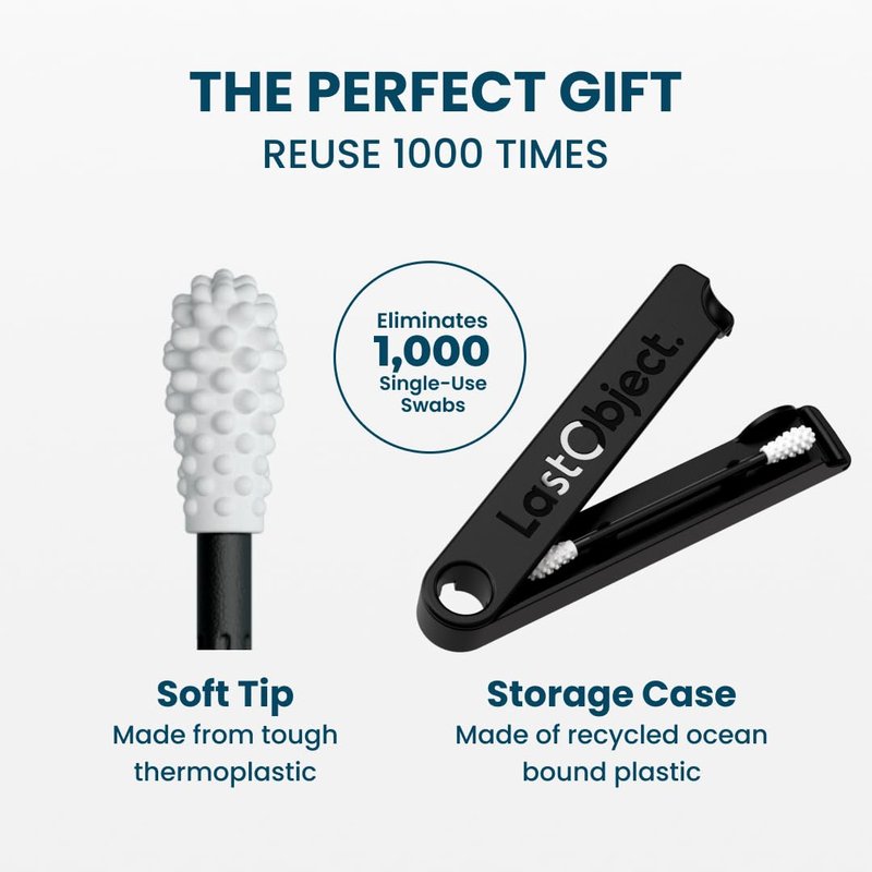 LastSwab® Reusable Cotton Swabs for Ear Cleaning - The Sustainable and Sanitary Alternative to Single-Use Q Tips - Zero Waste and Easy to Clean - Comes with a Convenient Travel Case Holder - Black