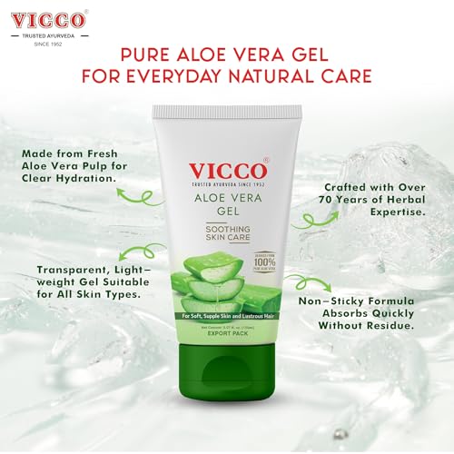 Vicco 100% Pure Aloe Vera Gel for Face, Skin, and Hair - 2 Pack