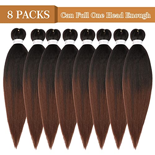 Braiding Hair Pre Stretched 24 Inch 8 Packs Ombre Braiding Hair Professional Soft Yaki Texture, Hot Water Setting Hair Extensions for Braids (24in,1B/30)
