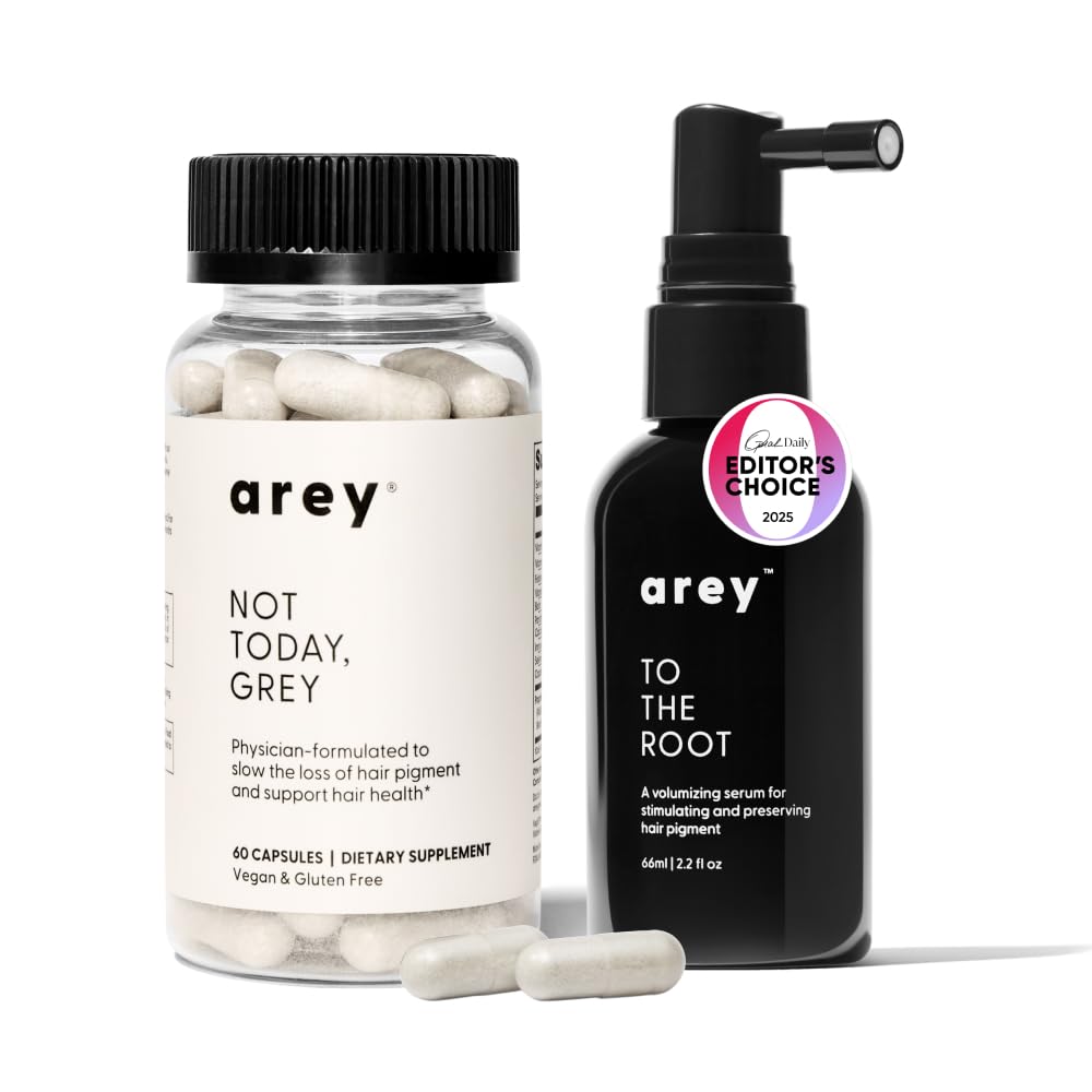 Arey Daily Hair Serum & Supplement for Thicker, Fuller Hair - Slows Grey Growth in 3-6 Months | Biotin & Vitamins (1 Month)