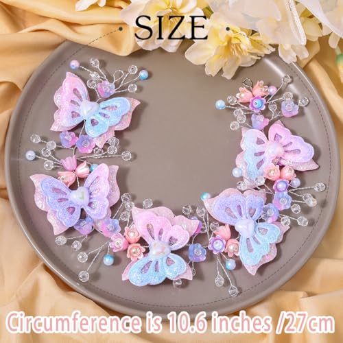Urieo Girl Flower Headband with Butterfly and Crystal Beads Wedding Hair Accessory