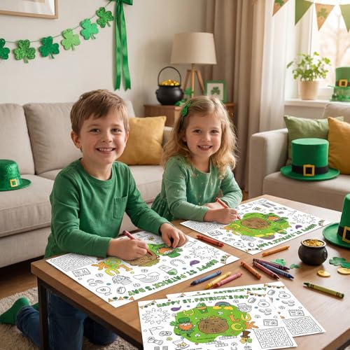 St. Patrick's Day Coloring Placemats - 45 Disposable Activity Mats for Kids