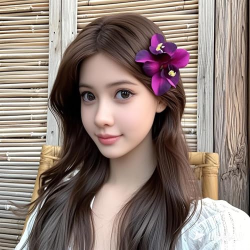 HONGCAUP Tropical Orchid Hair Clips Set - 5 Colors, Bohemian Beach Wedding Accessories