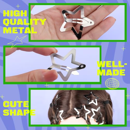 YGDZ 30 PCS 1.61" Star Hair Clips, Y2K Accessories, Silver Clips for