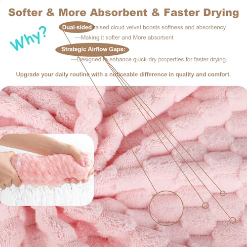 Super Absorbent Hair Towel 2-Pack: 24x42in Light Grey & Pink Microfiber Hair Wrap for Women