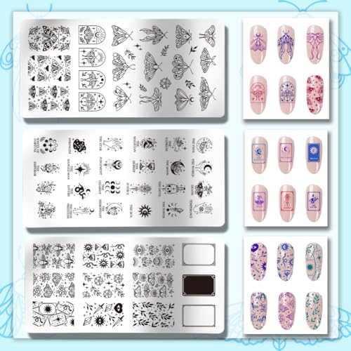 Nail Art Stamping Plates 3pcs Fantasy Tarot Moth Patterns for Nail Design