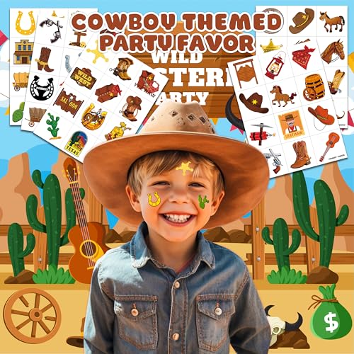 Cowboy Temporary Tattoos for Kids - 60 Pre-Cut Stickers