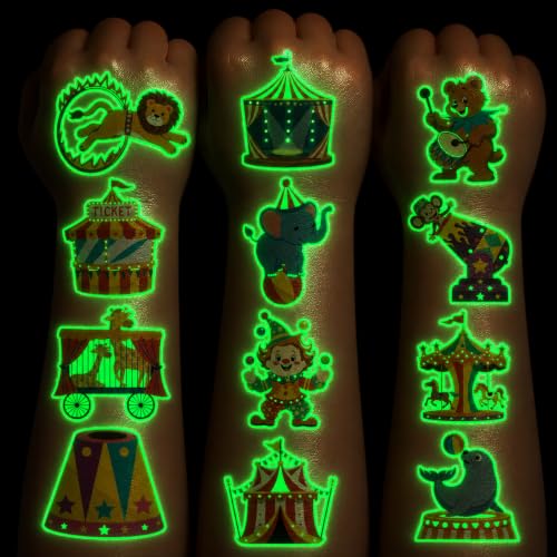91TATTOOS 96 PCS Glow in the Dark Temporary Tattoos - Carnival Circus Clown, Luminous