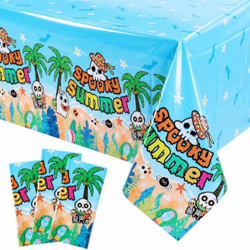Hahafelt 3-Pack Summer Halloween Tablecloths - Spooky Ghost & Skull
