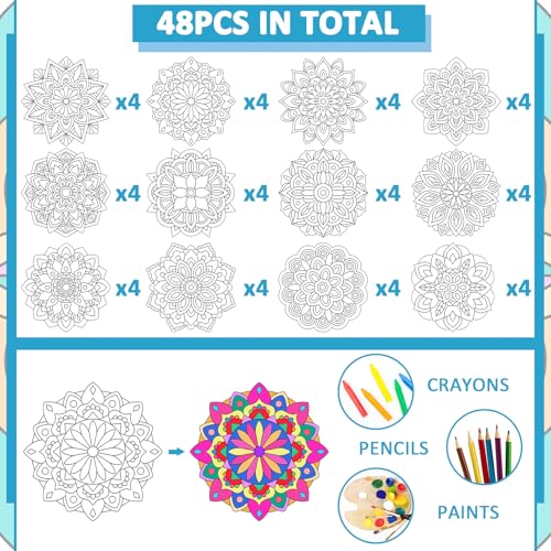 48 Pcs Mandala Coloring Cutouts Set for DIY Art Projects