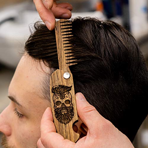 Skull Design Beard Comb for Men - Premium Walnut Pocket Grooming