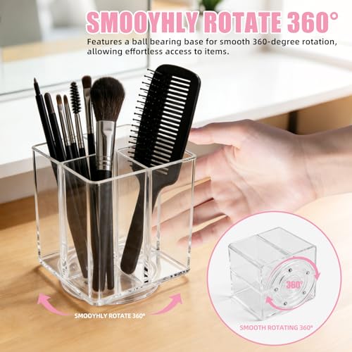 Clear Rotating Acrylic Makeup Brush Holder with 4 Slots