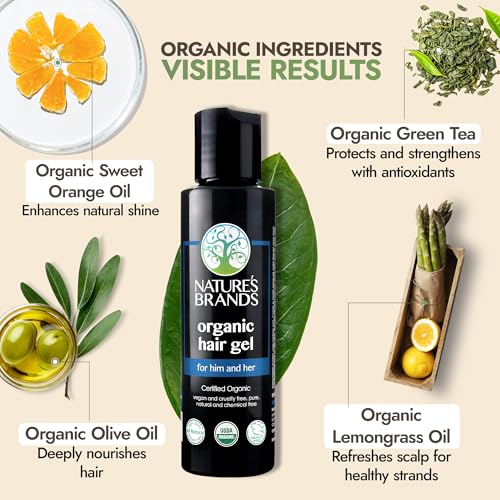 Nature's Brands Organic Hair Gel - 4 Fl Oz, No Synthetic Chemicals, Vegan & USDA Certified Organic
