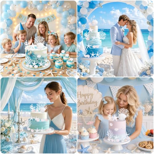 20PCS Ocean-Themed Cake Toppers - Seashells & Starfish Decorations