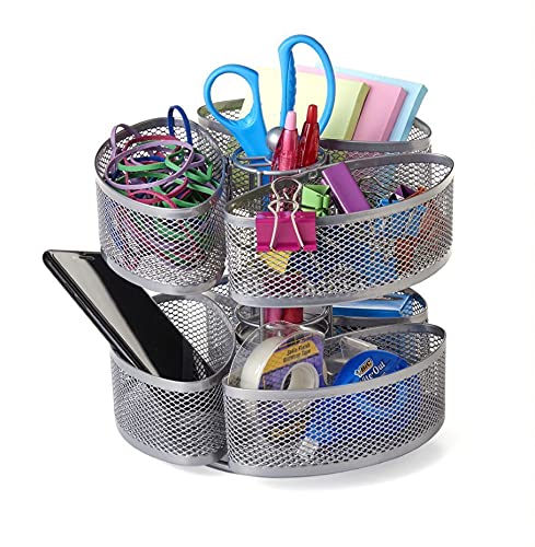 Nifty Carousel Organizer – Silver 360-Degree Spinning Makeup Storage