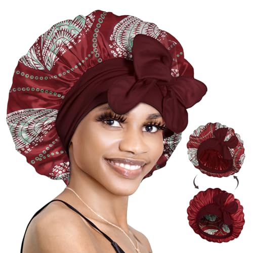 Medium Burgundy Reversible Double Layer Satin Sleep Bonnet for Curly Hair - BONNET QUEEN