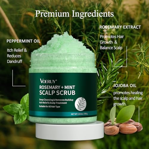 VOERUY Rosemary Scalp Scrub with Mint Oil - 2-in-1 Exfoliator & Treatment, 10.6oz