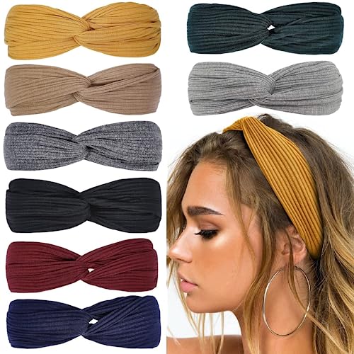 Huachi Women's Boho Twist Knotted Headbands - 8 Pcs Non-Slip Hair Accessories
