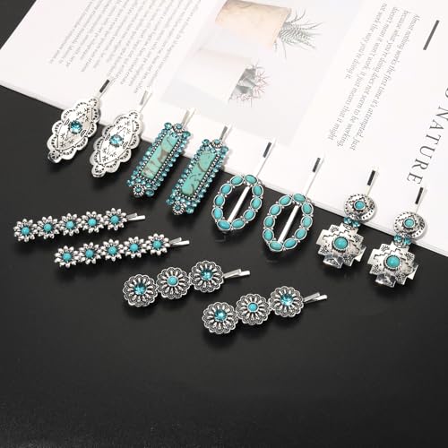 Western Turquoise Hair Clips - 12Pcs-C Cowgirl Bobby Pins Set