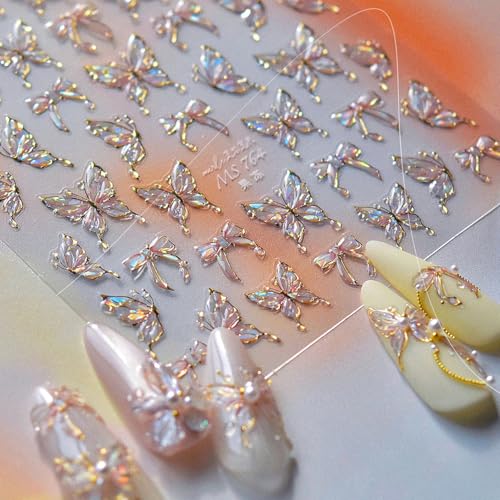 5D Butterfly Nail Stickers - Aurora Light Shell Decals for Nail Art