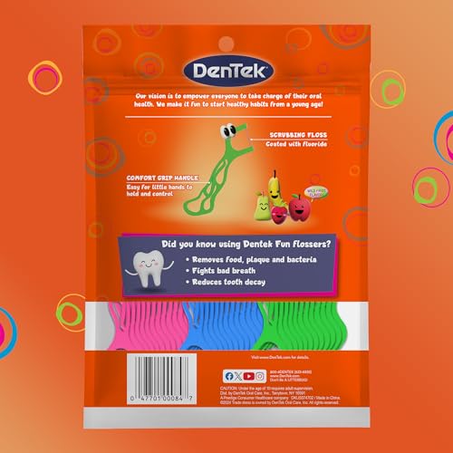 DenTek Kids Fun Flossers - Wild Fruit Flavored Floss Picks, 90 Count