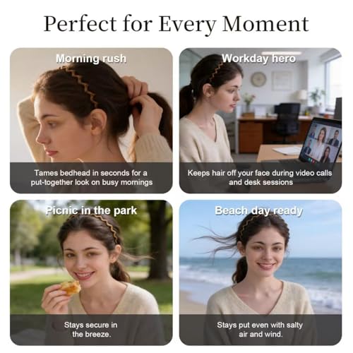 2-Pack Non-Slip Zig Zag Headbands for Women - Tortoise & Black