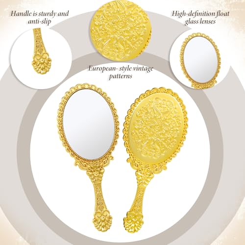 12 Pack Vintage Handheld Makeup Mirrors 6.88x3 Inches with Embossed Floral Pattern