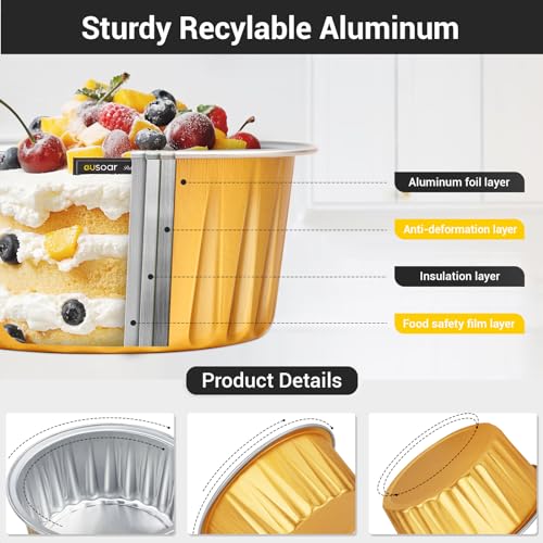 EUSOAR Mini Cheesecake Containers - 30pcs Disposable Foil Cups
