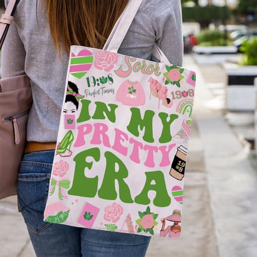 In My Pretty Era Pink and Green Sorority Canvas Tote Bag