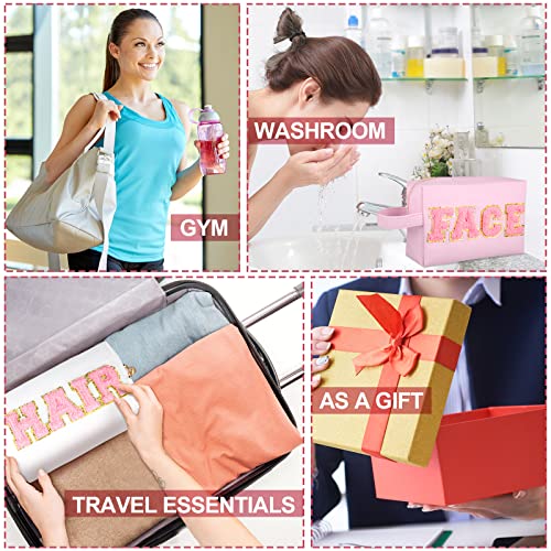 Sotiff 3-Pack Preppy Cosmetic Bags Waterproof Leather Makeup Pouches 8.27 x 5.12 x 3.15 Inches