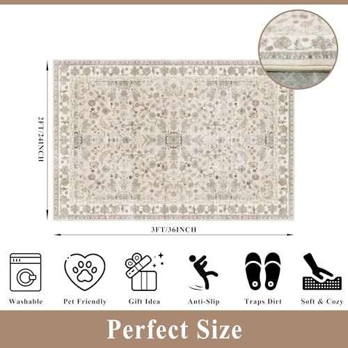 Non-Slip Washable Boho Kitchen Rug 2x3 - Soft Accent Mat for Entryway & Bathroom