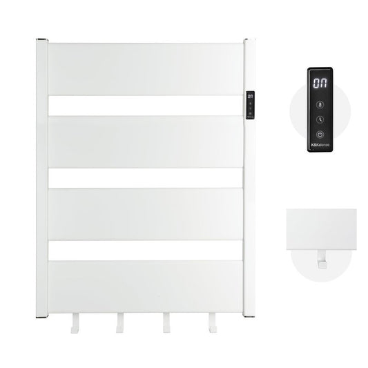 K&KALONZO Towel Warmer for Bathroom, Wall-Mounted Heated Towel Rack with Built-in Timer, Waterproof Alumnimum Electric Towel Heater, Support Plug-in and Hardwired, White, H4-W