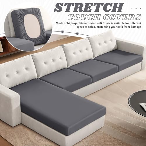 Stretch Light Grey Armrest Covers for Sectional Sofas - 2PC Set