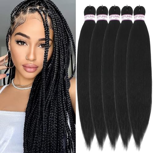 BEFUNNY 24 Inch Pre-Stretched Braiding Hair - 5 Packs 1B# Black