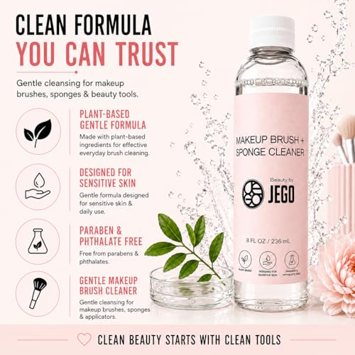 JEGO Makeup Brush Cleaner - Hypoallergenic Liquid Cleanser, 16 Oz (Pack of 2)