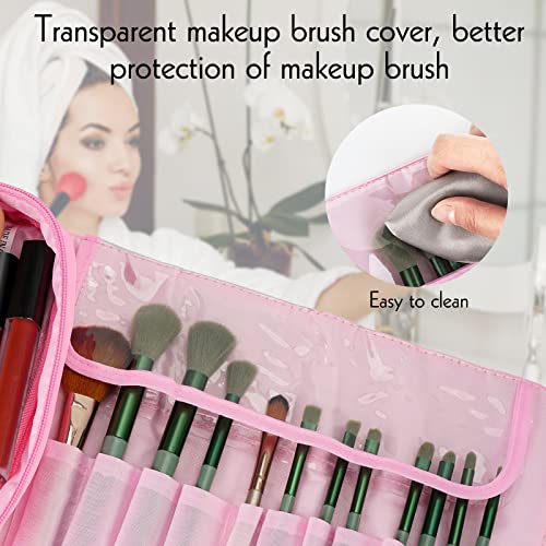 LUEXBOX Portable Pink Makeup Brush Organizer Bag for Travel