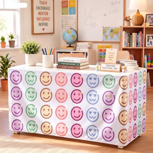 Pastel Smile Teacher Desk Skirt 72" x 30" for Classroom Decor