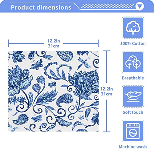 WELLDAY Floral Cotton Washcloths, 12x12 Inch Soft Face Towels, 4-Pack